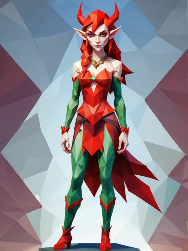 fantasy woman,scarlet witch,elf,red super hero,female warrior,goddess of justice,symetra,cassiopeia,mara,super heroine,fantasy warrior,huntress,show off aurora,captain marvel,figure of justice,elves,low poly,background ivy,fantasia,vector girl,Unique,3D,Low Poly