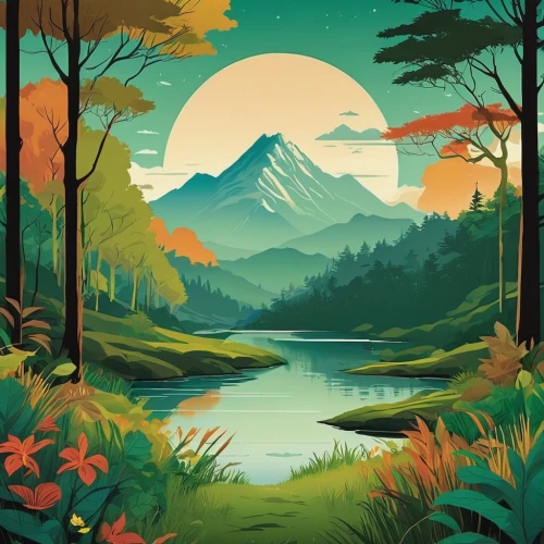 travel poster,mountain scene,mountain landscape,landscape background,mount taranaki,forest landscape,nature landscape,autumn mountains,river landscape,mountains,mountainous landscape,taranaki,forest background,rainier,fall landscape,mountain sunrise,mountain world,nz,mountain,mountain lake,Conceptual Art,Fantasy,Fantasy 04