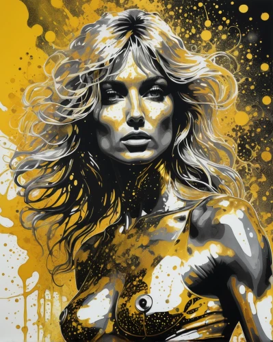 gold paint stroke,gold foil art,gold paint strokes,gold foil mermaid,golden yellow,yellow-gold,yellow skin,gold foil,gold colored,pop art woman,pop art style,aurora yellow,yellow,gold color,gold leaf,cool pop art,golden rain,golden color,blossom gold foil,gold lacquer,Illustration,American Style,American Style 03