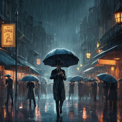 man with umbrella,walking in the rain,umbrellas,world digital painting,blue rain,heavy rain,rainy,umbrella,in the rain,asian umbrella,rainy day,sci fiction illustration,rainstorm,brolly,monsoon,rain,japanese umbrellas,rains,huge umbrellas,evening atmosphere,Conceptual Art,Fantasy,Fantasy 02