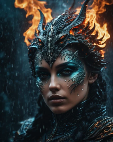 ice queen,fantasy portrait,fire and water,fantasy woman,warrior woman,fantasy art,the enchantress,female warrior,the snow queen,fire background,blue enchantress,fire siren,dragon fire,fantasy picture,sorceress,fire artist,fire angel,fire eyes,fire dancer,queen of the night,Photography,General,Fantasy