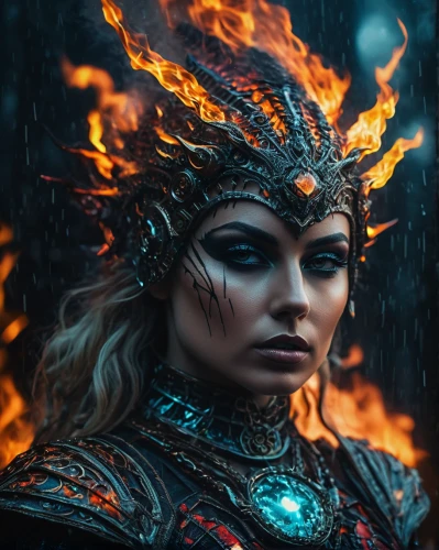 warrior woman,fantasy portrait,fire angel,fire siren,fire dancer,female warrior,fire artist,fire background,fantasy woman,fantasy art,the enchantress,celtic queen,fire and water,fire eyes,sorceress,fantasy picture,shaman,fire master,flame spirit,ice queen,Photography,General,Fantasy