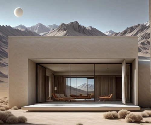 dunes house,admer dune,dune ridge,cubic house,house in mountains,virtual landscape,3d rendering,desert landscape,dune landscape,desert,house in the mountains,the desert,window treatment,luxury property,desert background,desert desert landscape,sky space concept,cabana,stone desert,stucco wall