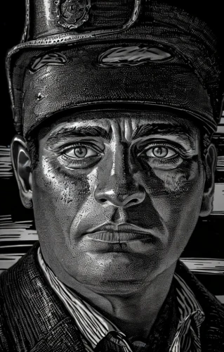 ayrton senna,miner,steel man,steelworker,yuri gagarin,coal,coal mining,bus driver,oil,policeman,chrome steel,steel helmet,abe,chaplin,model train figure,model t,tar,steel,petroleum,worker,Art sketch,Art sketch,Woodcut