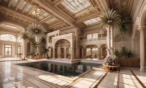 marble palace,luxury bathroom,luxury home interior,thermal bath,emirates palace hotel,royal palms,luxury property,mansion,conservatory,riad,ornate room,floor fountain,pool house,3d rendering,neoclassical,luxury hotel,billiard room,luxury real estate,luxury home,venetian hotel