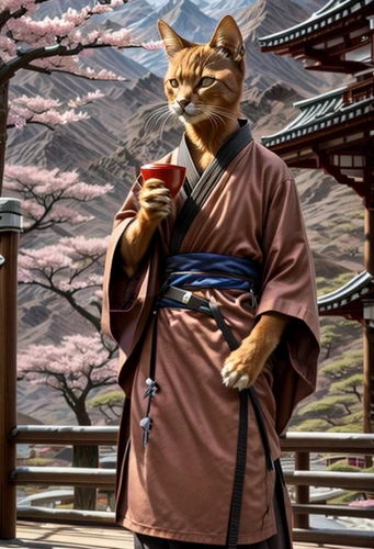 cat drinking tea,tea zen,japanese tea,cat coffee,sōmen,kitsune,cat kawaii,cat warrior,japanese kawaii,tea party cat,kyoto,lucky cat,samurai,zen master,japanese culture,tea ceremony,kitfo,nikko,sensei,monk
