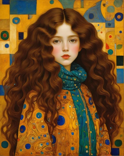 merida,portrait of a girl,russian doll,young girl,mystical portrait of a girl,girl in a wreath,girl portrait,child portrait,painter doll,young woman,oriental longhair,fantasy portrait,persian,mary-gold,marigold,portrait of a woman,golden wreath,art nouveau,artist doll,portrait of christi,Art,Artistic Painting,Artistic Painting 32