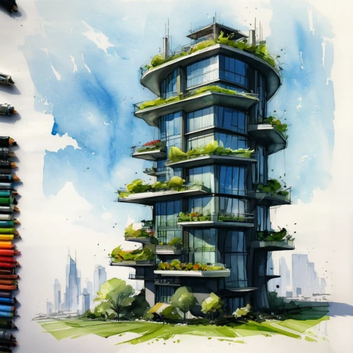 skyscraper,residential tower,skyscraper town,the skyscraper,bird tower,high-rise building,tree house,urban towers,futuristic architecture,high rise,steel tower,sky apartment,highrise,high rises,skyscrapers,futuristic landscape,high-rise,treehouse,towers,artificial island,Illustration,Paper based,Paper Based 07