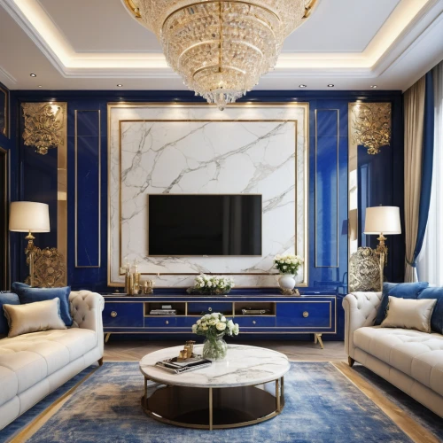 luxury home interior,blue room,ornate room,modern decor,contemporary decor,gold wall,interior decoration,great room,family room,livingroom,sitting room,royal blue,living room,luxurious,interior design,interior decor,luxury,gold stucco frame,luxury property,apartment lounge,Photography,General,Natural