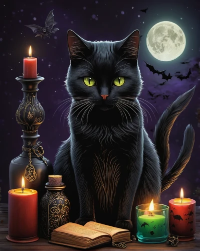halloween black cat,halloween cat,halloween illustration,halloween poster,black cat,candle wick,haloween,halloween background,chartreux,hallloween,halloween and horror,halloween pumpkin gifts,happy halloween,celebration of witches,halloween wallpaper,helloween,witches pentagram,halloween vector character,hallowe'en,halloween night,Illustration,Abstract Fantasy,Abstract Fantasy 02