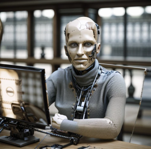 man with a computer,girl at the computer,barebone computer,cybernetics,humanoid,alessandro volta,women in technology,cyberpunk,computer freak,a wax dummy,office automation,artificial intelligence,administrator,virtual identity,switchboard operator,receptionist,typing machine,computer addiction,computer,human resources