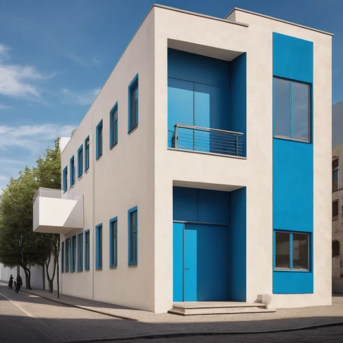 prefabricated buildings,3d rendering,blue doors,facade painting,athens art school,modern building,cubic house,school design,appartment building,commercial building,aqua studio,facade panels,facade insulation,exterior decoration,colorful facade,art academy,new building,industrial building,modern architecture,office building,Photography,General,Natural