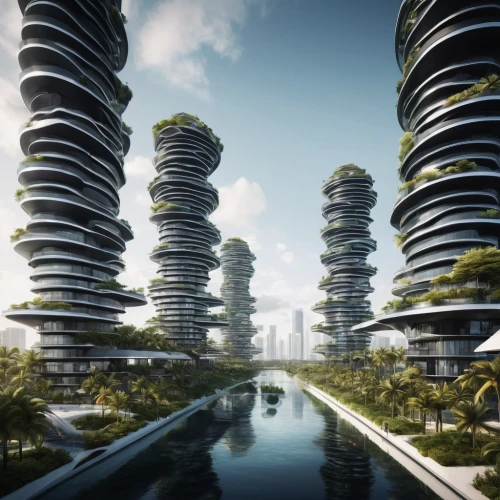 futuristic architecture,futuristic landscape,urban towers,artificial island,terraforming,artificial islands,futuristic,solar cell base,chinese architecture,sky space concept,residential tower,apartment blocks,skyscapers,kirrarchitecture,floating islands,singapore,condominium,modern architecture,asian architecture,futuristic art museum,Photography,Documentary Photography,Documentary Photography 04