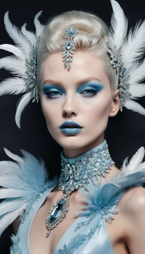 ice queen,the snow queen,silvery blue,suit of the snow maiden,feather headdress,ice princess,blue enchantress,feather jewelry,crystalline,silvery,blue snowflake,silver blue,white feather,headdress,ice crystal,faery,white rose snow queen,fairy queen,feathers,bridal accessory,Photography,Fashion Photography,Fashion Photography 01