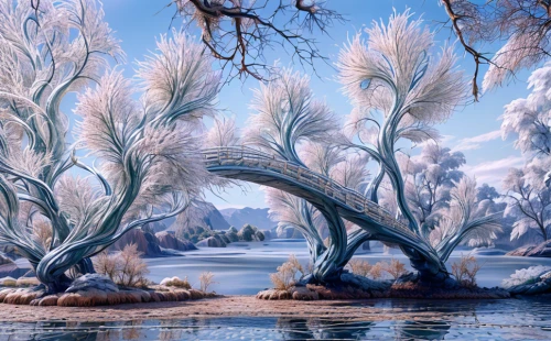 ice landscape,winter landscape,hoarfrost,snow trees,fantasy landscape,weeping willow,winter lake,salt meadow landscape,river landscape,winter forest,winter background,reeds wintry,natural landscape,nature landscape,snow landscape,phragmites,christmas landscape,frozen lake,landscape nature,trees with stitching