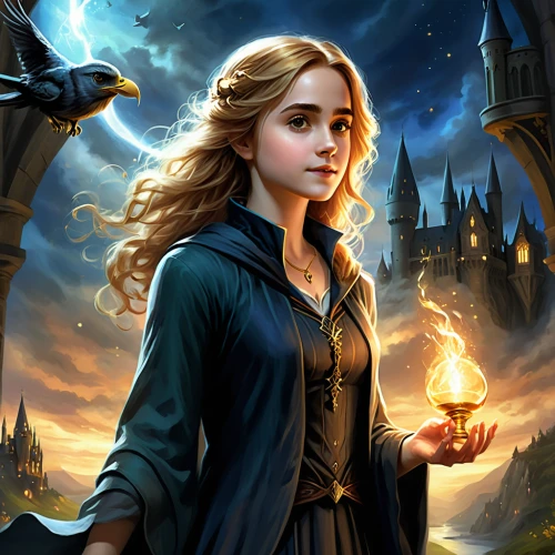 hogwarts,fairy tale icons,fantasy art,fantasy portrait,fantasy picture,magical,fairy tale character,cg artwork,candlemaker,sorceress,magical adventure,wand,sci fiction illustration,magic,mystical portrait of a girl,fairy tale,wizard,magic book,magic grimoire,fairy tales,Illustration,Realistic Fantasy,Realistic Fantasy 01