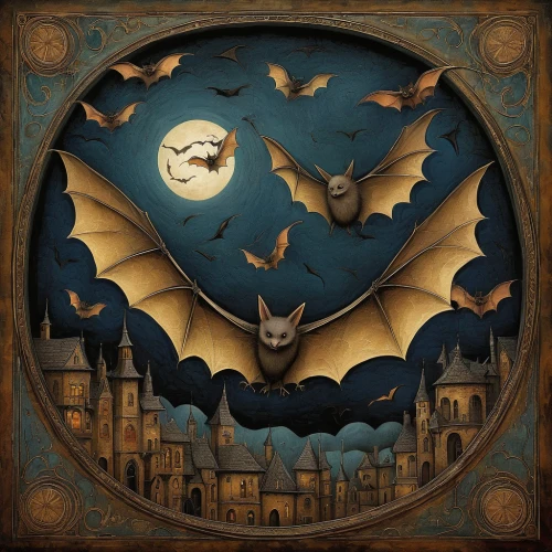 halloween illustration,vampire bat,halloween background,bats,halloween frame,halloween poster,halloween owls,gargoyles,bat,halloween wallpaper,halloween icons,fairy tale icons,lantern bat,bat smiley,halloween scene,fruit bat,nocturnal bird,dracula,fantasy art,cuckoo clock,Illustration,Abstract Fantasy,Abstract Fantasy 09