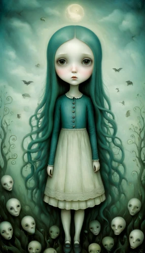 pierrot,porcelain dolls,tumbling doll,marionette,killer doll,menta,ghost girl,gothic portrait,rag doll,the sea maid,alice,dead bride,undersea,doll head,girl doll,sleepwalker,rusalka,doll's head,deep sea,voodoo doll,Illustration,Abstract Fantasy,Abstract Fantasy 06