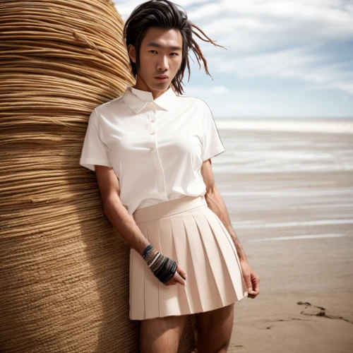 janome chow,han thom,girl on the dune,white skirt,female model,skirt,asian woman,fashion shoot,kai yang,japanese woman,beach background,turtle ship,choi kwang-do,one-piece garment,see-through clothing,mari makinami,xuan lian,sheath dress,conceptual photography,inner mongolian beauty