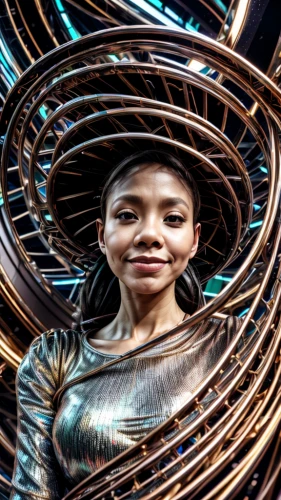 slinky,cirque du soleil,tuba,asian conical hat,torus,parabolic mirror,miss vietnam,spiral background,vietnamese woman,electric fan,tin,rebana,spiralling,gamelan,gyroscope,han thom,kinetic art,asian lamp,girl with a wheel,coils