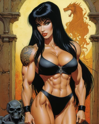muscle woman,hard woman,fantasy woman,female warrior,femme fatale,body-building,goddess of justice,strong woman,workout icons,evil woman,huntress,warrior woman,muscular,diet icon,muscle icon,catrina,black widow,body building,lady honor,vampire woman,Illustration,Realistic Fantasy,Realistic Fantasy 04