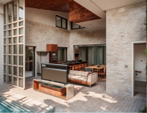 block balcony,patio furniture,cabana,outdoor furniture,lattice windows,contemporary decor,home interior,outdoor table and chairs,holiday villa,mid century modern,corten steel,private house,inside courtyard,spanish tile,almond tiles,dunes house,mid century house,luxury property,courtyard,model house