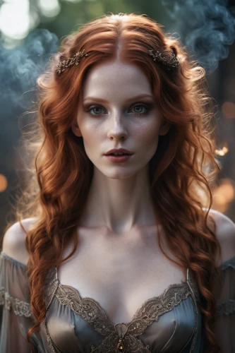 the enchantress,fantasy woman,faery,celtic woman,sorceress,celtic queen,fae,merida,faerie,fantasy portrait,fairy queen,fire angel,fairy tale character,elven,redheads,clary,mystical portrait of a girl,heroic fantasy,fantasy art,fiery,Photography,General,Cinematic