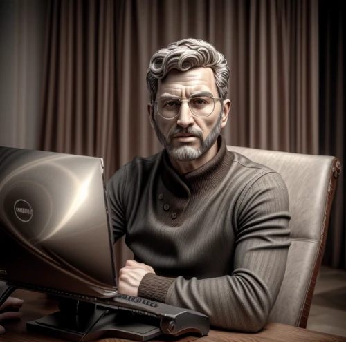 man with a computer,male elf,ceo,portrait background,personal computer,silver fox,man portraits,male character,berger picard,b3d,photoshop school,shepard,ivan-tea,shimada,computer art,male model,digital compositing,computer business,computer,3d model