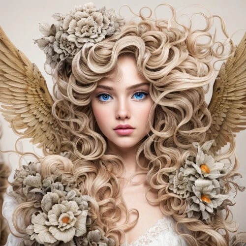 baroque angel,the angel with the veronica veil,vintage angel,headdress,feather headdress,headpiece,faery,angel wings,laurel wreath,feathered hair,fairy queen,faerie,flower fairy,beautiful bonnet,angel,angel girl,girl in a wreath,fantasy portrait,winged heart,golden wreath,Common,Common,Photography