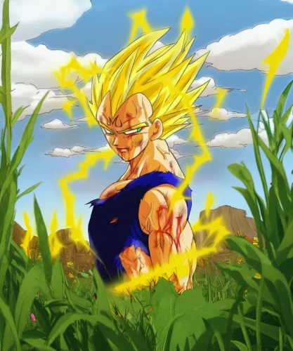 vegeta,goku,son goku,takikomi gohan,trunks,spring background,dragonball,dragon ball,easter banner,springtime background,april fools day background,super cell,shallot,flowers field,toori,farm background,dragon ball z,cg artwork,zoom background,blooming field