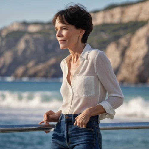 birce akalay,menswear for women,by the sea,bolero jacket,white shirt,felicity jones,blue jasmine,blue sea,cotton top,malibu,beach background,on the beach,corsica,south of france,walk on the beach,sea breeze,cardigan,daisy jazz isobel ridley,tilda,cliff top,Photography,General,Commercial