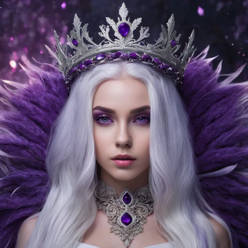 violet head elf,crown chakra,white rose snow queen,amethyst,fairy queen,the snow queen,la violetta,purple,queen of the night,precious lilac,purple lilac,violet,fantasy portrait,queen crown,diadem,crown render,fantasy woman,celtic queen,lilac blossom,ice queen,Photography,General,Fantasy