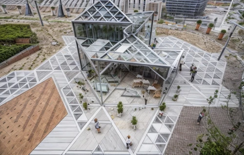 glass pyramid,hahnenfu greenhouse,glass building,botanical square frame,glass facade,mirror house,garden of plants,hongdan center,structural glass,urban design,water cube,climbing garden,roof garden,greenhouse cover,urban park,cubic house,lotte world tower,glass roof,sake gardens,greenhouse,Architecture,Industrial Building,Modern,Mid-Century Modern