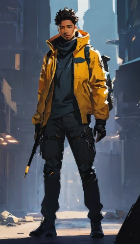 lando,tracer,yellow jacket,cyberpunk,enforcer,abel,mercenary,renegade,engineer,high-visibility clothing,rein,dewalt,combat medic,heath-the bumble bee,janitor,bomber,stud yellow,pilot,scrap dealer,parka,Conceptual Art,Fantasy,Fantasy 06