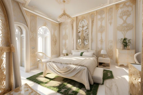 ornate room,canopy bed,art nouveau design,3d rendering,luxury bathroom,marble palace,interior decoration,bridal suite,interior design,bedroom,sleeping room,guest room,render,great room,luxury home interior,luxurious,interiors,art nouveau,shabby-chic,room divider