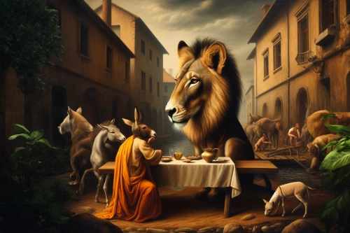 lionesses,she feeds the lion,holy supper,lions,dining,last supper,lions couple,lion father,lion - feline,christ feast,saint mark,nativity of jesus,fantasy picture,dinner party,family dinner,biblical narrative characters,nativity of christ,soup kitchen,african lion,lioness