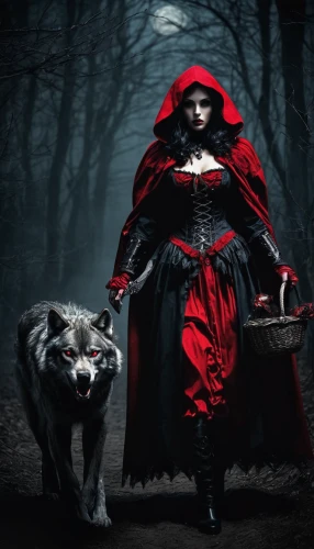 red riding hood,little red riding hood,red coat,gothic woman,dark gothic mood,gothic fashion,vampire woman,gothic portrait,the witch,queen of hearts,vampire lady,red cape,lady in red,fairy tale character,fantasy picture,celebration of witches,dark art,red wolf,gothic style,gothic,Illustration,Realistic Fantasy,Realistic Fantasy 46