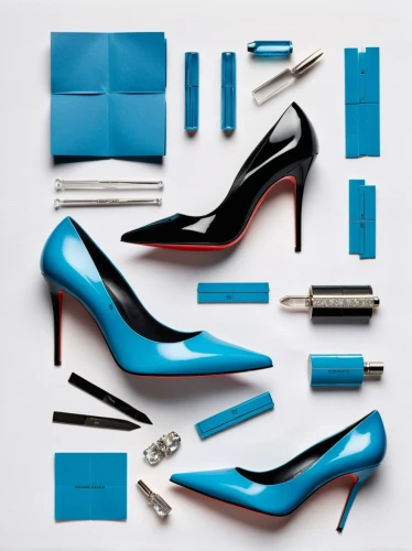stiletto-heeled shoe,blue shoes,high heeled shoe,pointed shoes,high heel shoes,stack-heel shoe,woman shoes,heeled shoes,heel shoe,mazarine blue,office supplies,stilettos,ladies shoes,women shoes,formal shoes,women's accessories,color blue,stiletto,high-heels,shades of blue,Unique,Design,Knolling