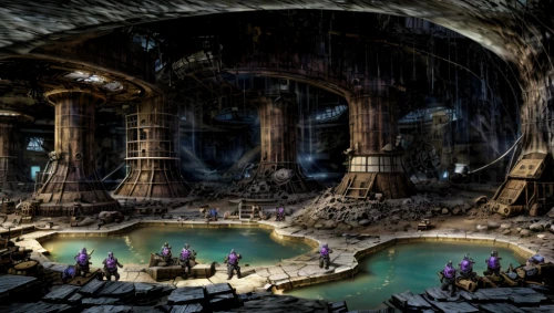 mining facility,ancient city,the ruins of the,hall of the fallen,imperial shores,arcanum,castle of the corvin,concept art,the ancient world,dungeon,cistern,the wolf pit,dungeons,coliseum,trajan's forum,atlantis,megalith facility harhoog,salt mine,catacombs,auqarium