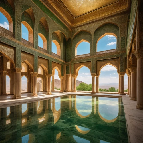 iranian architecture,persian architecture,marble palace,alhambra,water palace,alcazar of seville,thermal bath,roman bath,umayyad palace,thermae,morocco,floor fountain,shahi mosque,isfahan city,infinity swimming pool,islamic architectural,alcazar,the hassan ii mosque,water castle,reflecting pool,Photography,General,Natural