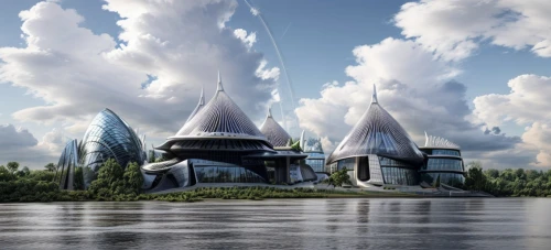 futuristic architecture,futuristic landscape,futuristic art museum,cube stilt houses,sky space concept,solar cell base,artificial island,floating islands,artificial islands,autostadt wolfsburg,fantasy city,eco hotel,ekaterinburg,3d rendering,modern architecture,utopian,beautiful buildings,eco-construction,tatarstan,3d fantasy,Architecture,Commercial Building,Futurism,Organic Futurism