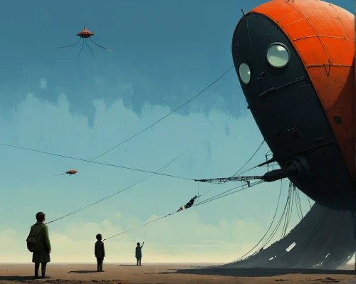 airships,airship,aerostat,blimp,diving bell,gas balloon,arrival,fishing float,captive balloon,sci fiction illustration,air ship,transistor,red balloon,buoy,balloon,balloon trip,zeppelins,fishing lure,floats,atomic age,Conceptual Art,Sci-Fi,Sci-Fi 07
