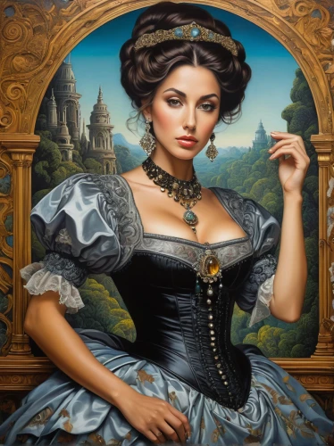 victorian lady,romantic portrait,fantasy art,meticulous painting,fantasy portrait,gothic portrait,art painting,miss circassian,oil painting on canvas,cinderella,queen of hearts,barmaid,fantasy picture,portrait of a girl,celtic queen,portrait background,queen anne,girl in a historic way,italian painter,oil painting,Illustration,Realistic Fantasy,Realistic Fantasy 05
