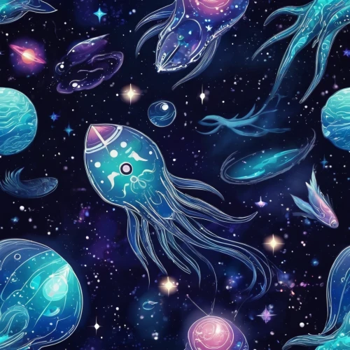 jellyfish collage,jellyfish,deep sea,jellyfishes,under sea,sea-life,cnidaria,cuthulu,cephalopods,cellular,sea creatures,universe,cephalopod,jellies,fairy galaxy,underwater background,deep space,starfishes,galaxy,kraken,Conceptual Art,Sci-Fi,Sci-Fi 30