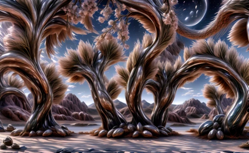 tree grove,dune landscape,arid landscape,desert landscape,desert desert landscape,tree ferns,alien planet,chestnut forest,fantasy landscape,swampy landscape,fractal environment,joshua trees,alien world,argan trees,mandelbulb,cartoon forest,desert planet,desert plants,spruce forest,druid grove