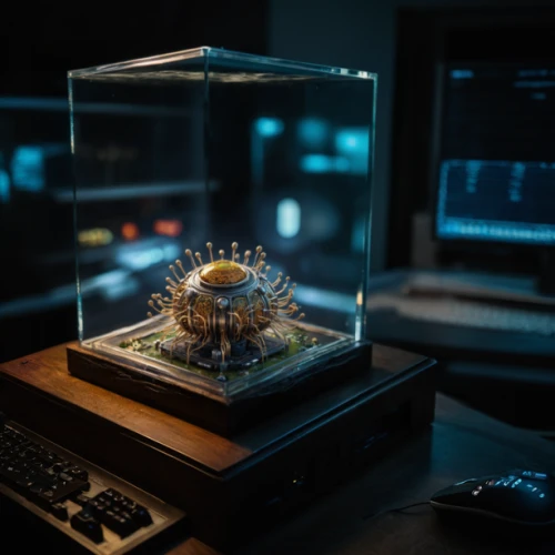 barebone computer,cinema 4d,plasma globe,computer art,fractal design,cyclocomputer,3d render,terrarium,glass sphere,watchmaker,plasma lamp,3d object,arduino,desktop computer,lensball,cube surface,mechanical fan,nautilus,computer generated,turbographx