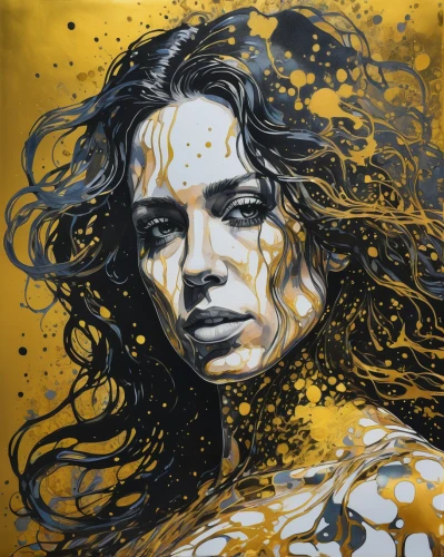 gold paint stroke,gold paint strokes,gold leaf,gold foil art,mary-gold,gold foil mermaid,ink painting,oil painting on canvas,yellow-gold,gold foil,oil painting,gilding,art painting,abstract gold embossed,golden rain,street artist,sprint woman,oil stain,yellow skin,painted lady,Illustration,American Style,American Style 03