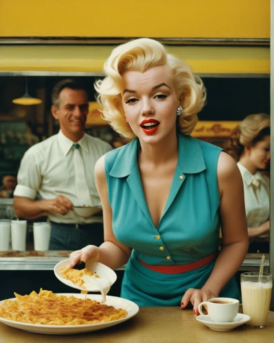woman holding pie,vintage 1950s,50's style,fifties,retro diner,retro women,waitress,retro woman,marylin monroe,50s,marilyn monroe,vintage women,marylyn monroe - female,vintage woman,woman at cafe,american-pie,food icons,gena rolands-hollywood,advertising campaigns,retro girl,Photography,Documentary Photography,Documentary Photography 06