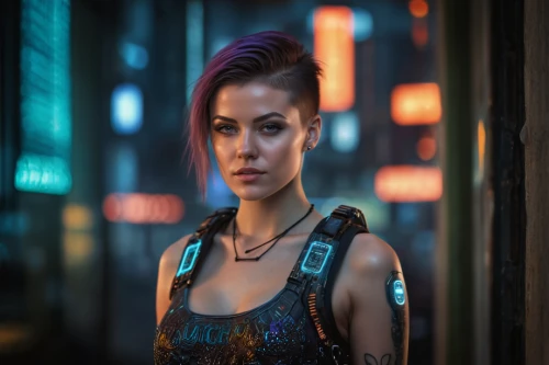 cyberpunk,cyborg,symetra,digital compositing,callisto,visual effect lighting,streampunk,retro woman,background bokeh,neon human resources,retro girl,pixie-bob,maya,nora,cable,valerian,clary,cybernetics,city ​​portrait,punk