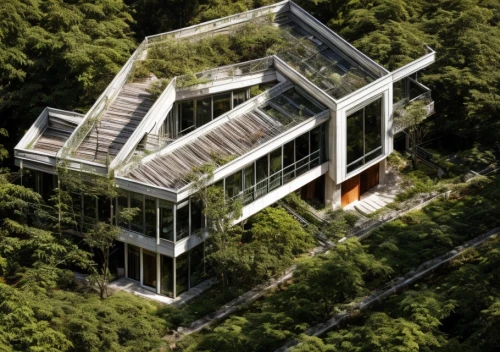 cubic house,hahnenfu greenhouse,house in the forest,eco-construction,cube house,frame house,glass building,greenhouse,house in mountains,eco hotel,residential tower,mirror house,modern architecture,cube stilt houses,glass facade,sky apartment,house in the mountains,inverted cottage,garden elevation,3d rendering,Architecture,Villa Residence,Modern,Mid-Century Modern